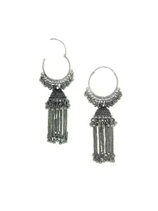 FEMMIBELLA Silver-Plated Circular Beaded Oxidized Drop Earrings