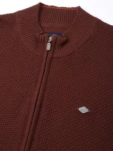 Peter England Casuals Men Self Design Front-Open Cotton Sweaters