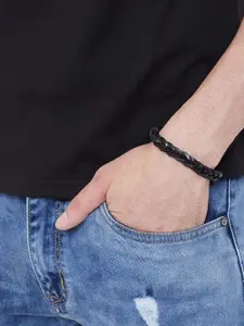 OOMPH Men Set of 2 Braided Leather Wraparound Bracelets