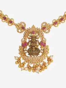 Kushal's Fashion Jewellery 92.5 Pure Silver Gold-Plated Temple Necklace