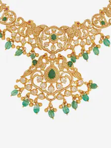 Kushal's Fashion Jewellery Embellished Bridal 92.5 Silver Gold-Plated Temple Necklace