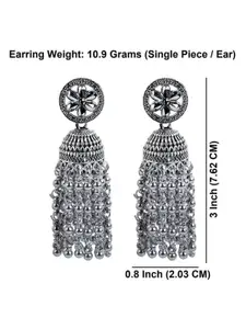 Efulgenz Rhodium Plated Crystals Studded Contemporary Jhumkas Earrings