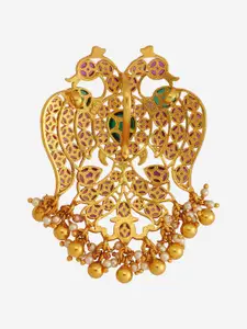 Kushal's Fashion Jewellery Gold-Plated 92.5 Pure Silver Stone Studded Peacock Pendant