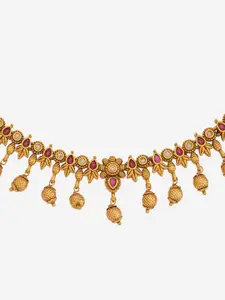 Kushal's Fashion Jewellery Gold-Plated Stone Studded Antique Necklace