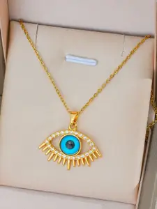 MYKI Gold-Plated Studly Stainless Steel Quirky Stone Studded Pendant With Chain