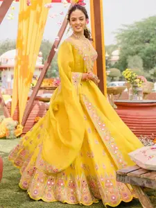 Rujave Embroidered Sequinned Semi-Stitched Lehenga & Unstitched Blouse With Dupatta