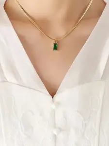 MEENAZ Gold-Plated CZ Studded Square Pendants with Chains