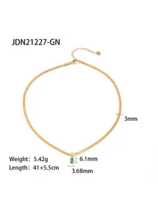 MEENAZ Gold-Plated Stainless Steel Anti Tarnish CZ-Stone Studded Square Pendant & Chain