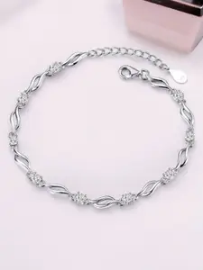 Nilu's Collection Women Cubic Zirconia Silver-Plated Wraparound Bracelet