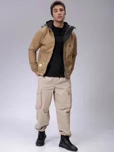 The Indian Garage Co Men Slim Fit Hooded Bomber Jacket