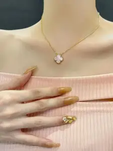 MEENAZ Gold-Plated Cubic Zirconia Floral Pendants with Chains