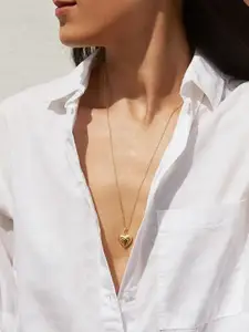 MEENAZ Gold-Plated Stainless Steel Anti Tarnish Heart Shaped Pendant with Chain