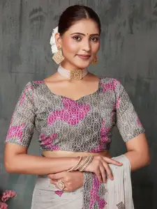 Saree mall Striped Poly Chiffon Designer Block Print Sarees