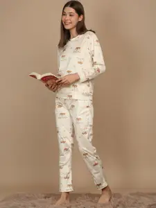 Sweet Dreams Women Graphic Printed Round Neck Night Suit