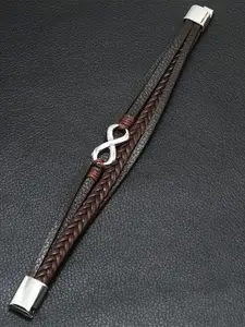 MEENAZ Men Leather Oxidised Silver-Plated Multistrand Bracelet