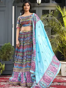 Jaipur Kurti Printed Semi-Stitched Lehenga & Unstitched Blouse With Dupatta