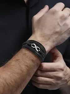 MEENAZ Men Leather Silver-Plated Multistrand Bracelet