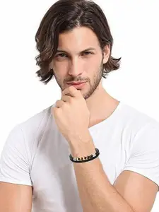 MEENAZ Men Leather Oxidised Multistrand Bracelet