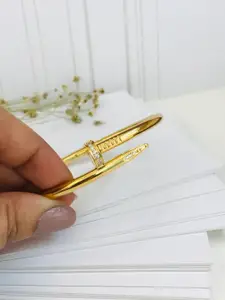 ZIVOM Men Cubic Zirconia Gold-Plated Kada Bracelet