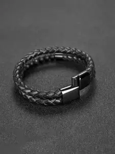 MEENAZ Men Leather Oxidised Silver-Plated Multistrand Bracelet