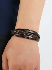 MEENAZ Men Leather Silver-Plated Multistrand Bracelet