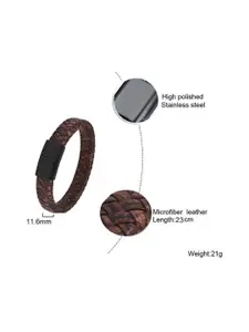 ZIVOM Men Leather Rhodium-Plated Wraparound Bracelet
