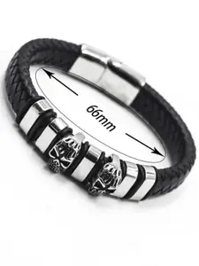 MEENAZ Men Leather Oxidised Silver-Plated Multistrand Bracelet