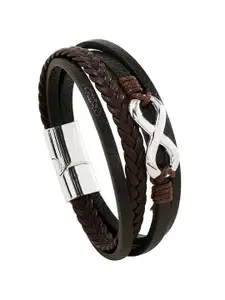 MEENAZ Men Leather Silver-Plated Wraparound Bracelet