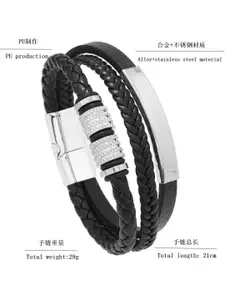 MEENAZ Men Leather Oxidised Silver-Plated Multistrand Bracelet