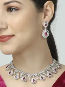 Anouk American Diamond-Studded Teardrop Necklace and Earrings