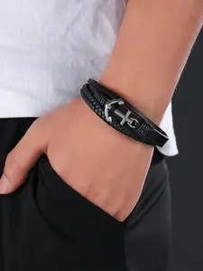 MEENAZ Men Leather Silver-Plated Multistrand Bracelet