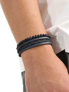MEENAZ Men Leather Silver-Plated Multistrand Bracelet