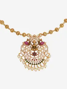 Kushal's Fashion Jewellery Gold-Plated Stone Studded Temple Antique Necklace