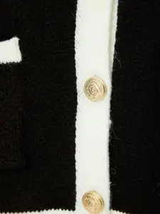 Koton Women Round Neck Long Sleeves Front-Open Sweater