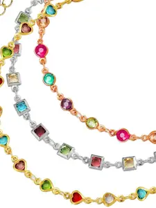 VAMA Women 3 Crystals Handcrafted Silver-Plated Charm Bracelet