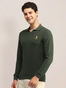 U.S. Polo Assn. Men Self Design Mock Collar Long Sleeves Cotton Sweaters Pullover