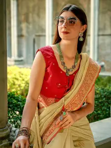 Satrani Ethnic Motifs Zari Pure Silk Banarasi Saree