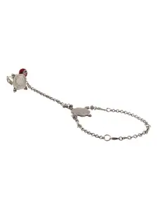 TEEJH Women Handcrafted Silver-Plated Ring Bracelet