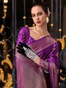 Satrani Ethnic Motifs Woven Design Zari Pure Silk Kanjeevaram Saree