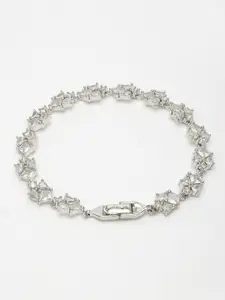 NVR Girls Brass Cubic Zirconia Silver-Plated Wraparound Bracelet