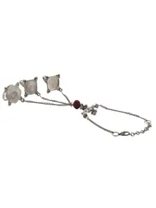 TEEJH Women Handcrafted Silver-Plated Ring Bracelet