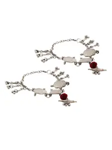 TEEJH Silver-Plated Artificial Stones Anklet