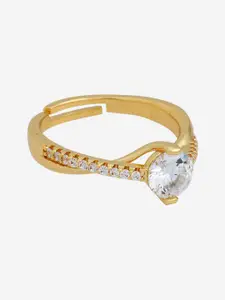 Kushal's Fashion Jewellery Gold-Plated CZ Stone-Studded Adjustable Finger Ring