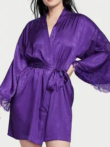 Victoria's Secret Luxe Satin Jacquard Lace Inset Robe