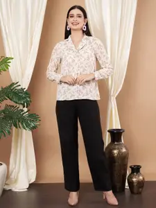 Slenor Print Tie-Up Neck Georgette Shirt Style Top