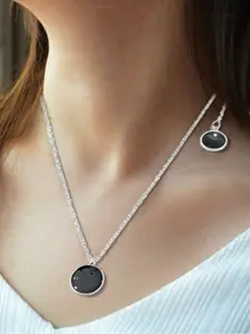 Krelin Sterling Silver Plated Stone Studded Pendant With Chain