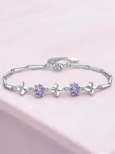 Nilu's Collection Women Cubic Zirconia Silver-Plated Wraparound Bracelet