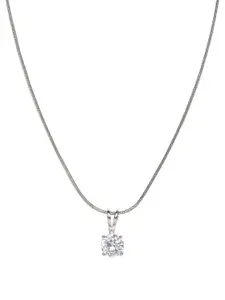 DressBerry Silver Tone Round Cubic Zirconia Office-Wear Pendant Necklace