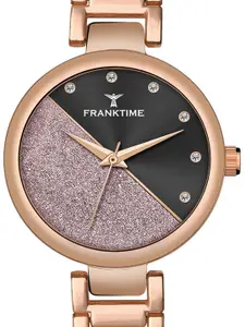 Franktime Women Brass Dial & Stainless Steel Bracelet Style Analogue Watch FT-0047 BLK