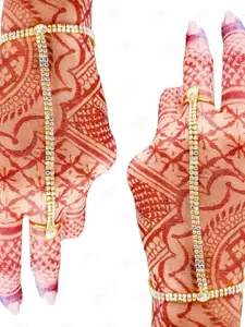 VAMA Women 2 Crystals Handcrafted Gold-Plated Ring Bracelet